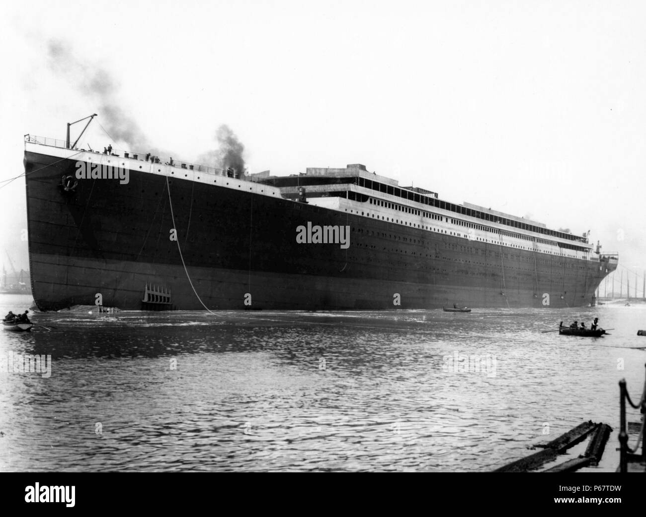 Photograph of the launch of the Titanic, prior to being fitted out. Belfast. Dated 1911 Stock Photo