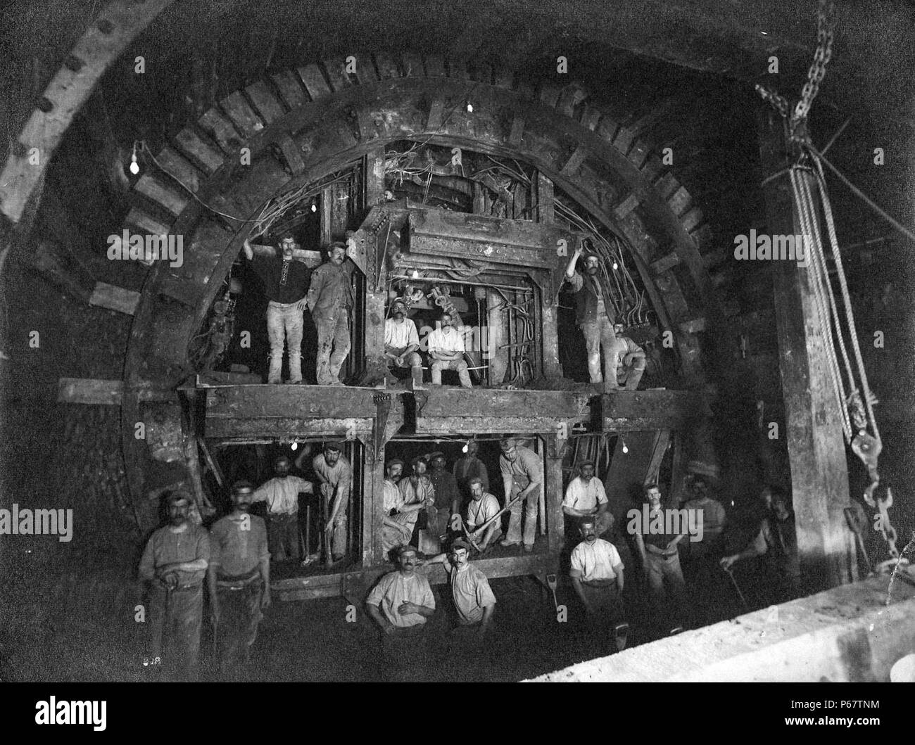 Photograph of men working on the central line of the London Underground. Dated 1898 Stock Photo