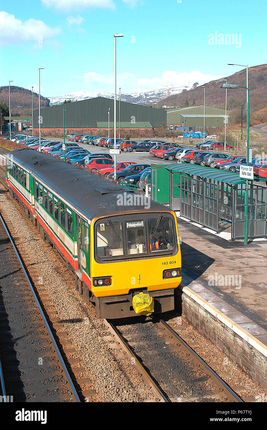 Taffs Well has been redesigned as a Park and Ride station to reduce the volume of traffic entering Cardiff including this local service from Aberdare  Stock Photo