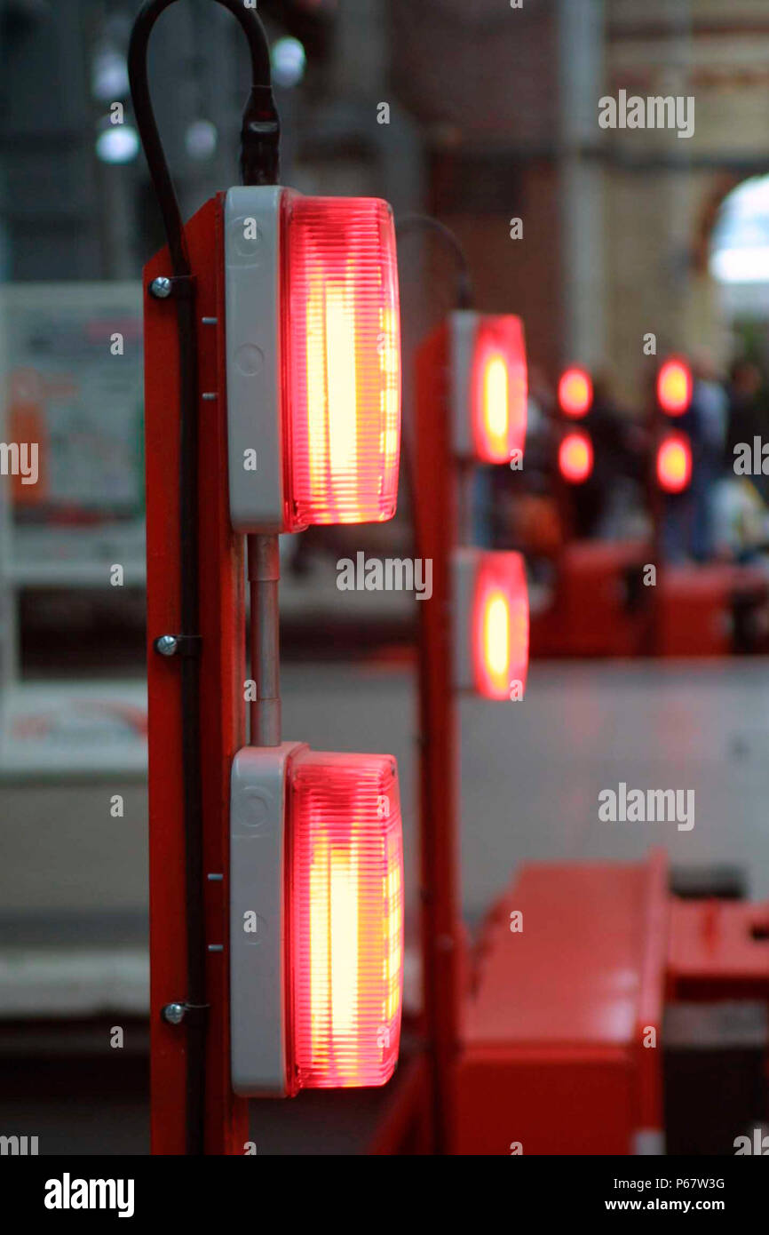 The buffer stop lights at Manchester Piccadilly station. 2003. Stock Photo