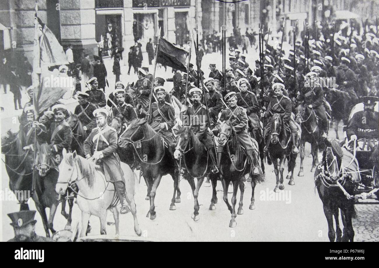 Russian Cavalry in St Petersburg in 1914 during world war one Stock Photo