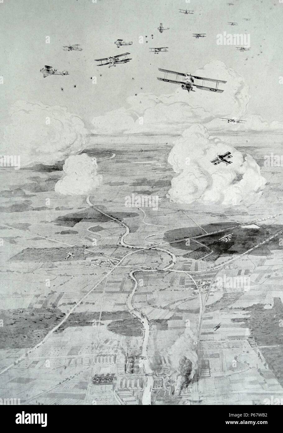 German aircraft battle with French planes on a bombing mission over a German military factory 1917 in world war one Stock Photo