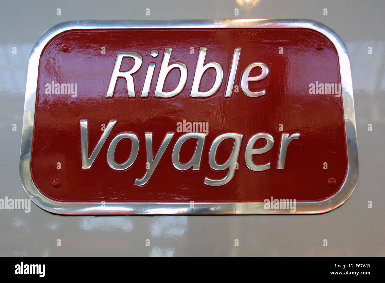 The nameplate for Virgin Trains Ribble Voyager 2004 Stock Photo