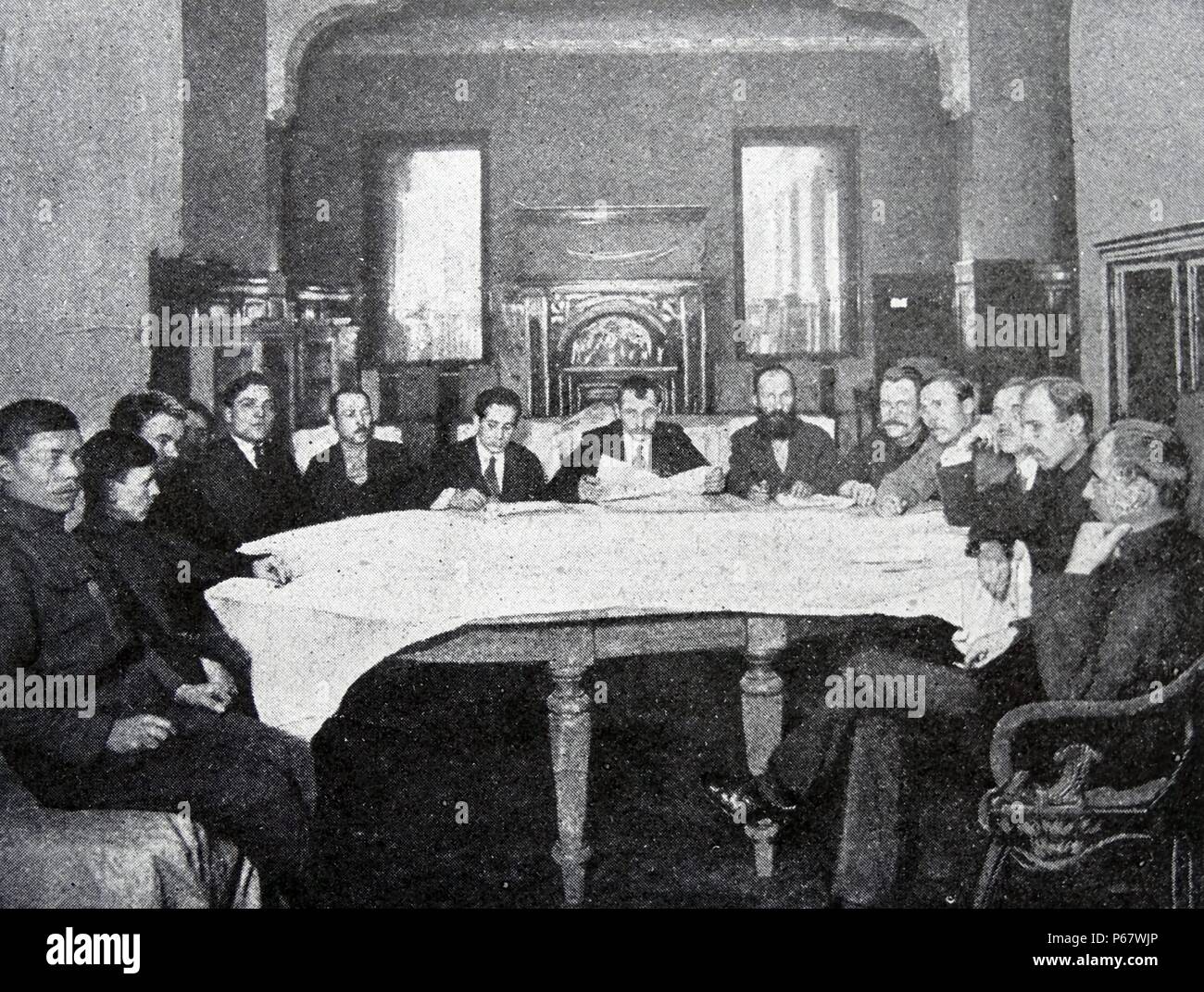 A revolutionary tribunal meeting of soldiers, workers and soviet representatives, after the revolution of 1917 Stock Photo