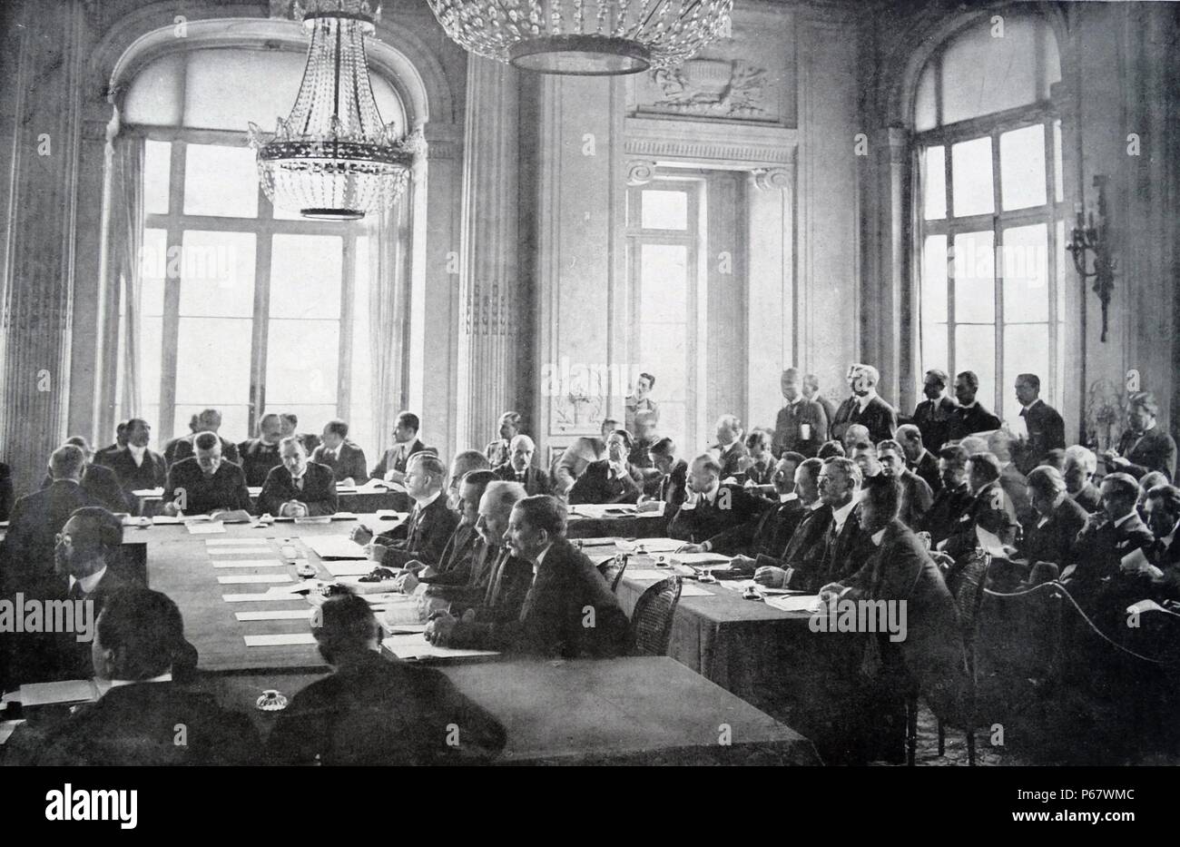 Treaty of Versailles is negotiated by delegates in May 1919 Stock Photo