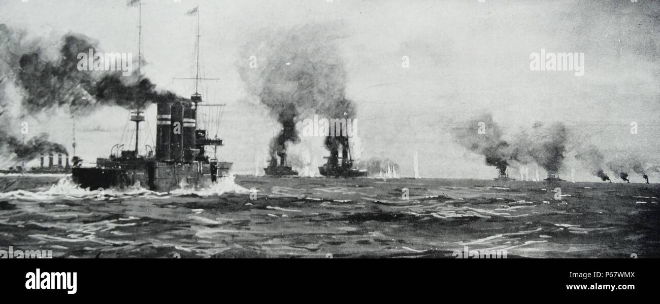In the First World War Battle of the Falkland Islands in December 1914, a Royal Navy fleet defeated an Imperial German squadron Stock Photo