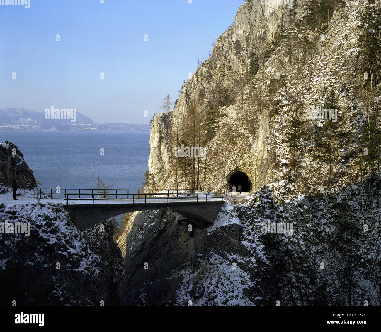 Dirt road mountain bridge, Gmunden, Austria Stock Photo