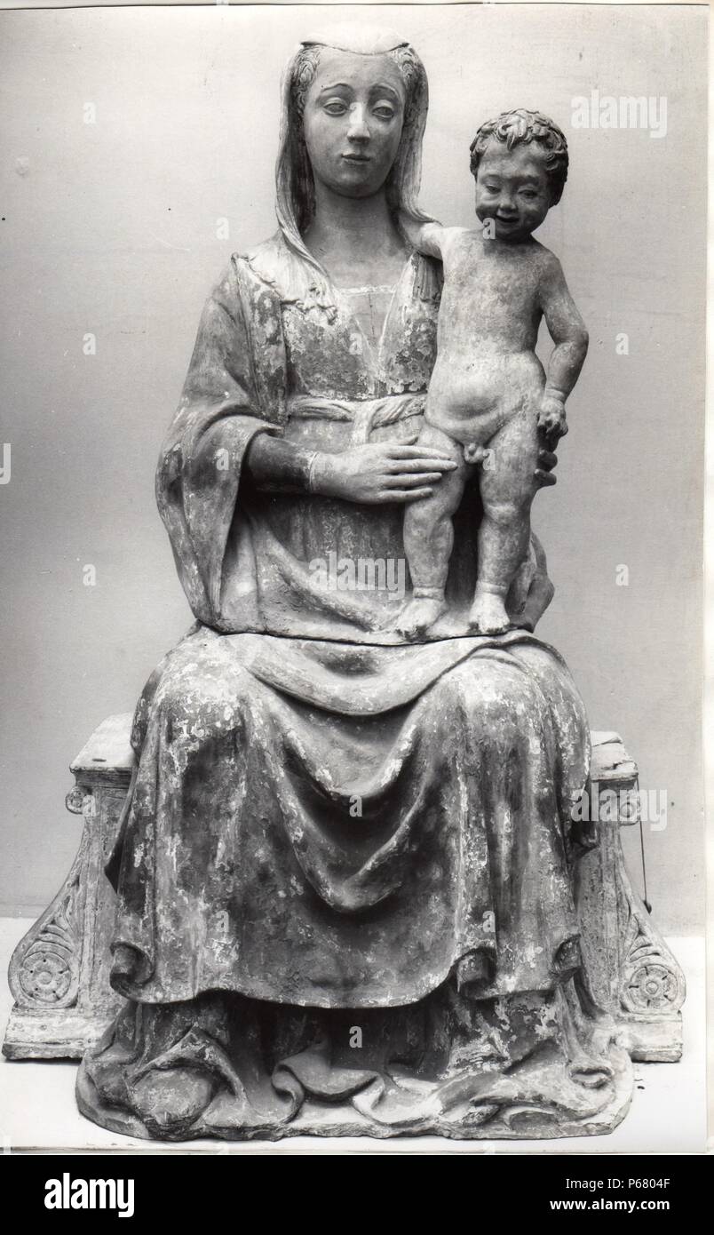 Madonna and Child, life-sized, polychrome terracotta, 15th century Italian Stock Photo
