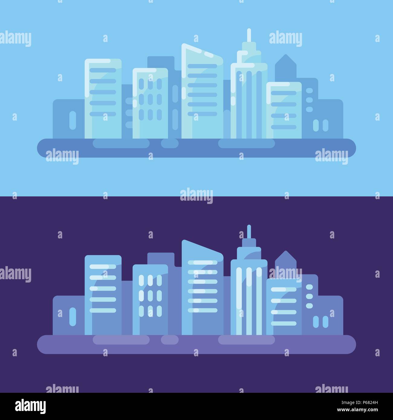 Modern city day and night background. Cityscape flat illustration ...