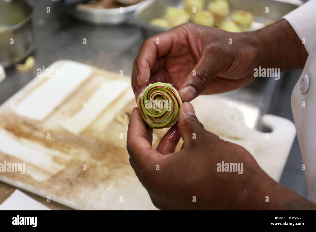 A culinary arts specialist with the 82nd Airborne Division finishes a