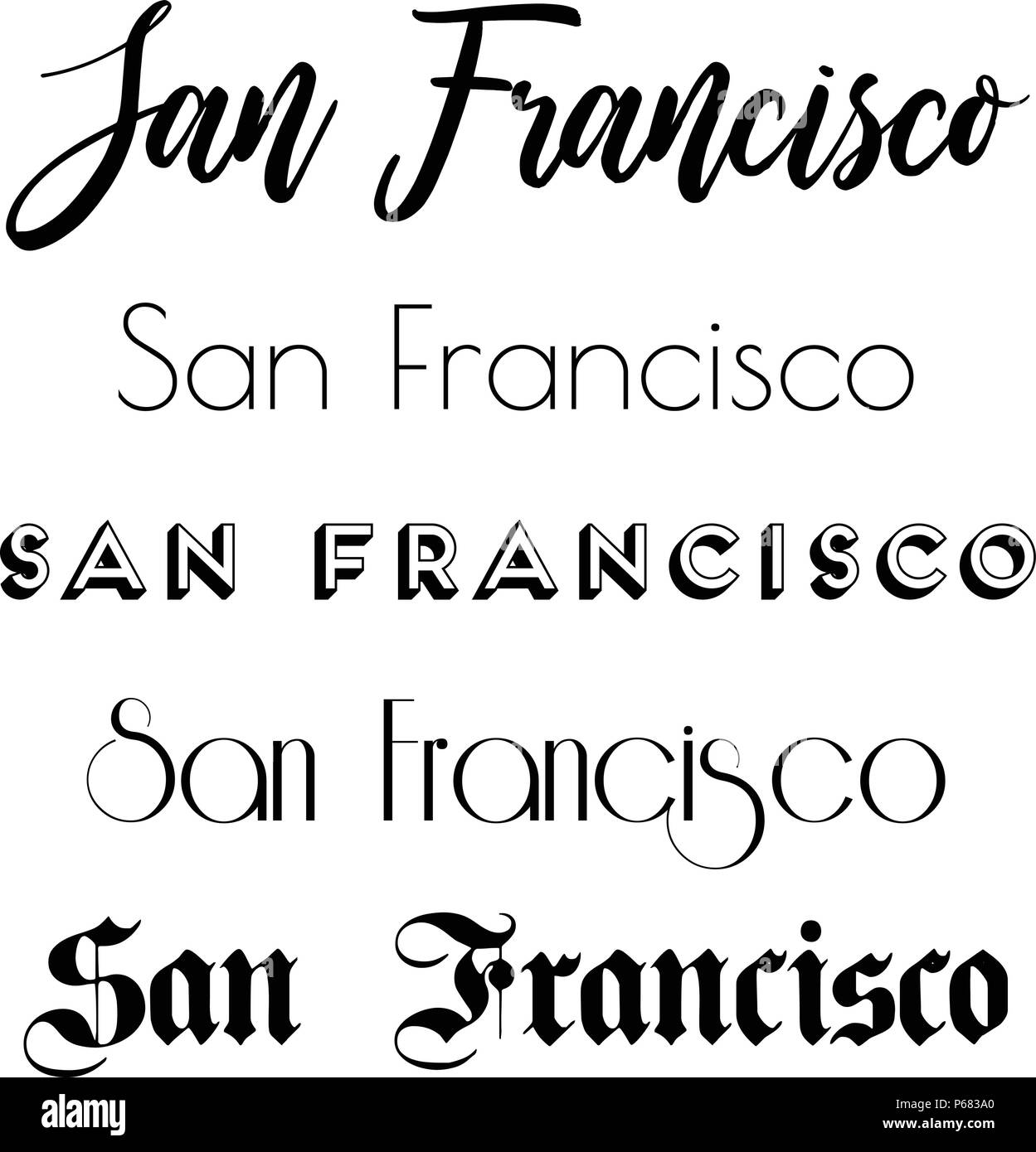 San Francisco City Text Isolated On White For Calligraphy Lettering Vector Print Template Stock Vector