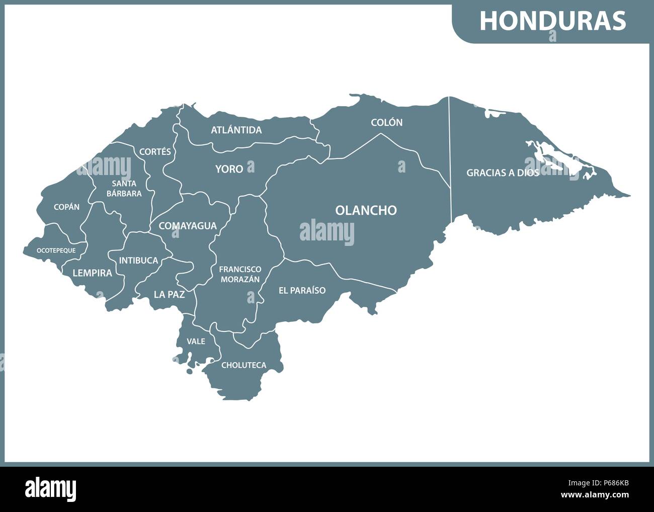 The detailed map of Honduras with regions. Administrative division Stock  Vector Image & Art - Alamy