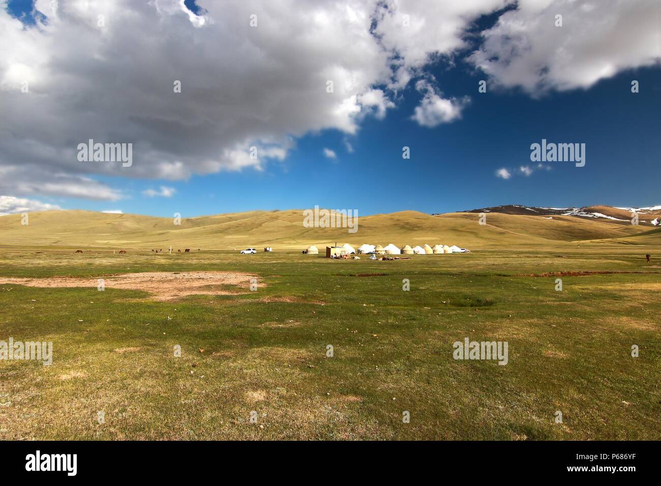The ger camp in a large meadow at Ulaanbaatar , Mongolia Stock Photo ...