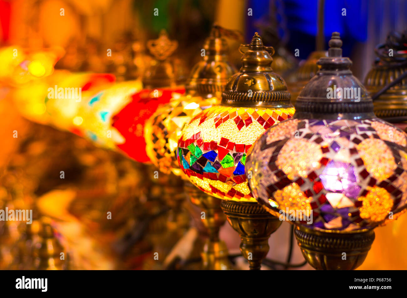 Beautiful Traditional Turkish Light Lamp with blur background - Shot from Dubai Spice Souk Stock Photo