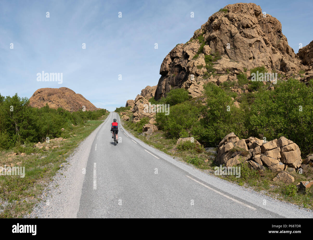 Cycling on Leka Island, Norway. Stock Photo