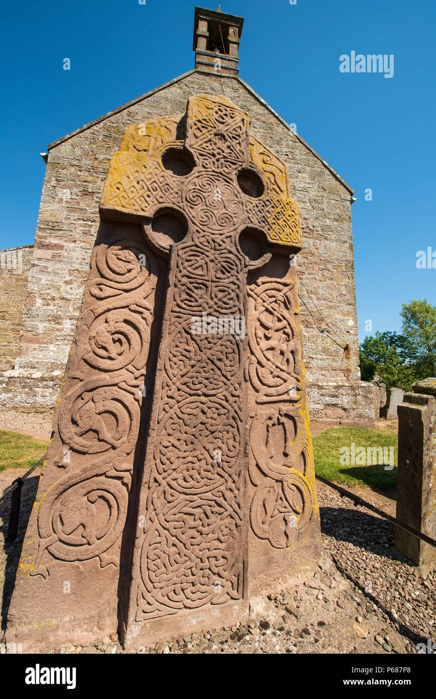 The 8th century Pictish Cross Slab at Aberlemno Church, Angus, Scotland. Stock Photo