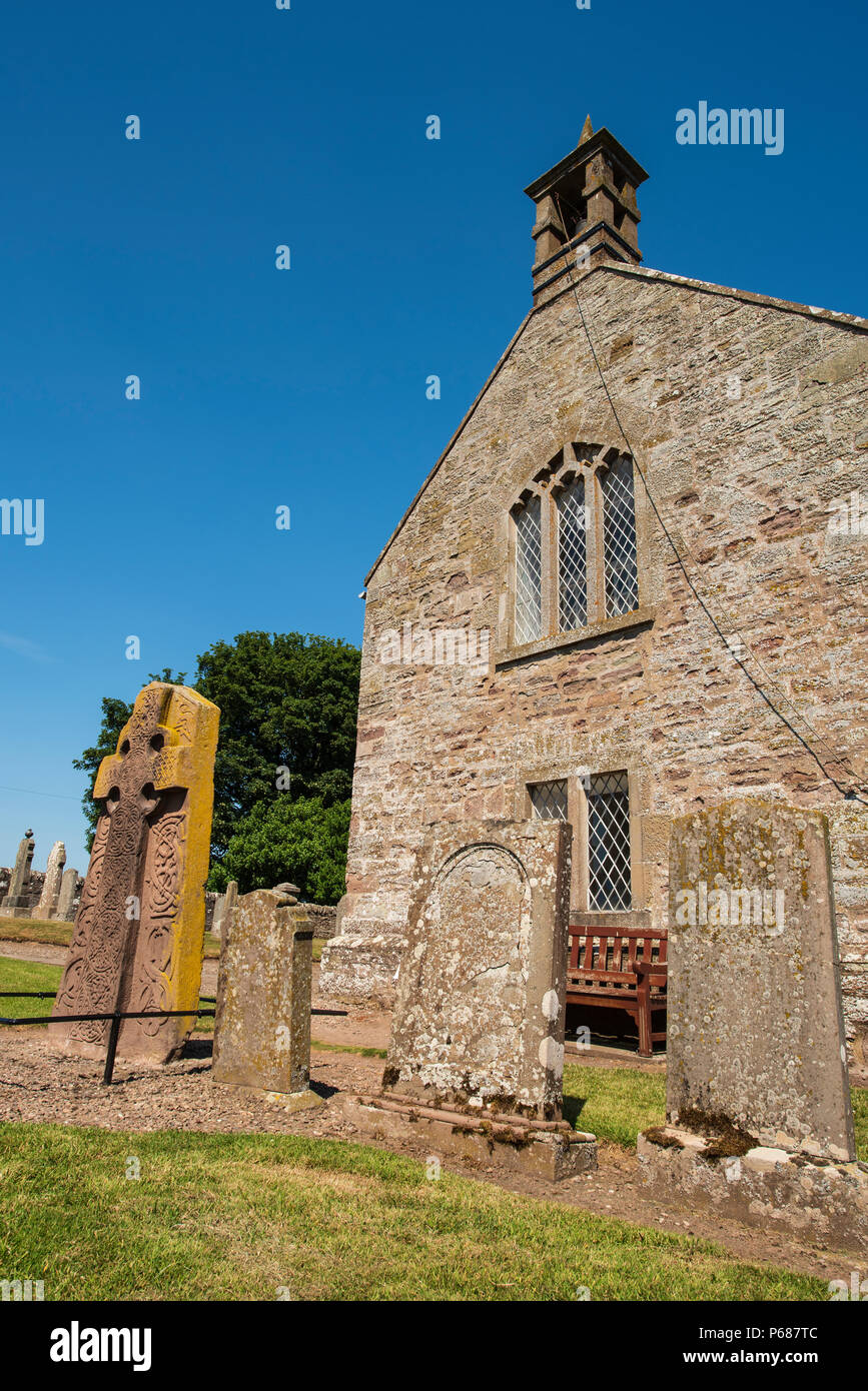 The 8th century Pictish Cross Slab at Aberlemno Church, Angus, Scotland. Stock Photo
