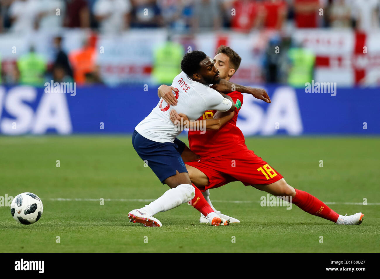 Kaliningrad, Russia. 28th June, 2018. Danny Rose of England and Adnan Januzaj of Belgium during the 2018 FIFA World Cup Group G match between England and Belgium at Kaliningrad Stadium on June 28th 2018 in Kaliningrad, Russia. (Photo by Daniel Chesterton/phcimages.com) Credit: PHC Images/Alamy Live News Stock Photo
