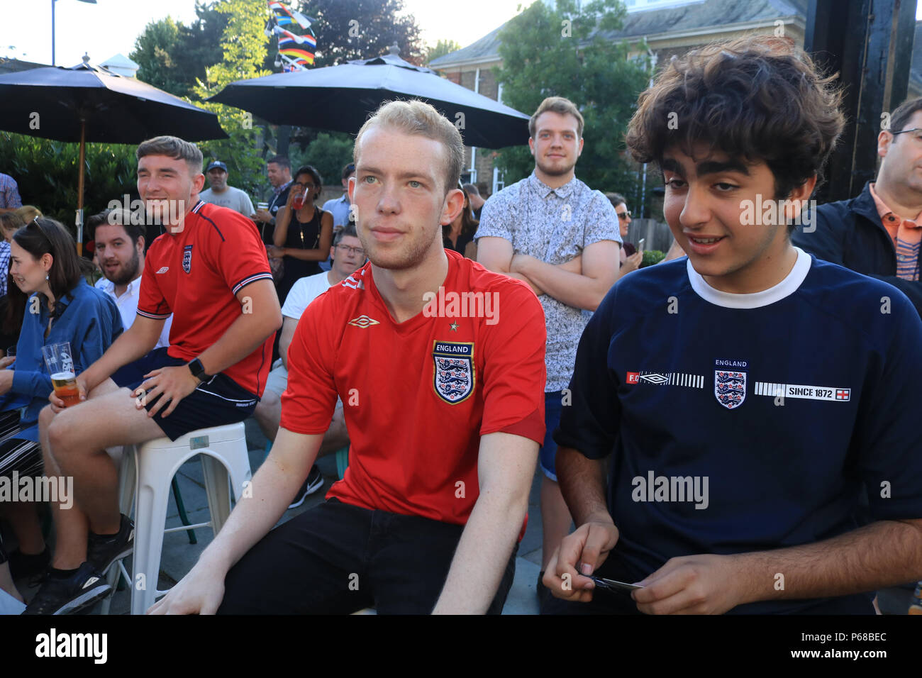 London UK. 28th June 2018. Wimbledon:  Wimbledon Pub is packed  with fans who come to watch the Group G clash between England and Belgium at Kaliningrad which will decided the winner of the group Credit: amer ghazzal/Alamy Live News Stock Photo