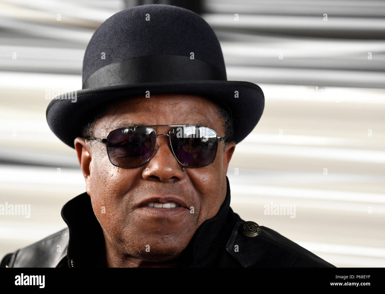 New York, USA. 28th Jun, 2018. The day after his father Joe Jackson died, Tito Jackson arrives to perform with the B.B. King Blues Band during the Alive at Five Summer Concert Series Thursday, June 28, 2018, in Albany, N.Y. (Photo/Hans Pennink) Credit: Hans Pennink/Alamy Live News Stock Photo