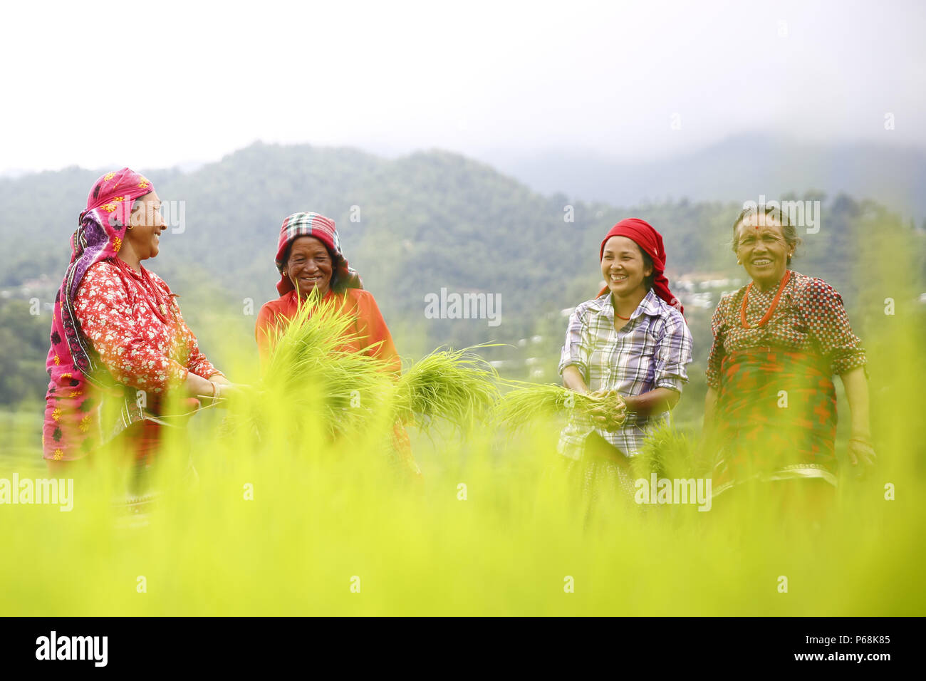 Lalitpur Nepal. 29th June 2018. Nepalese farmers react as they
