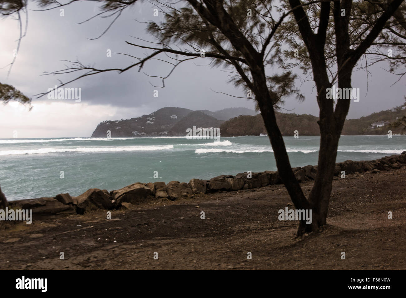Heavy Surf hitting the rocks in St Lucia Stock Photo Alamy