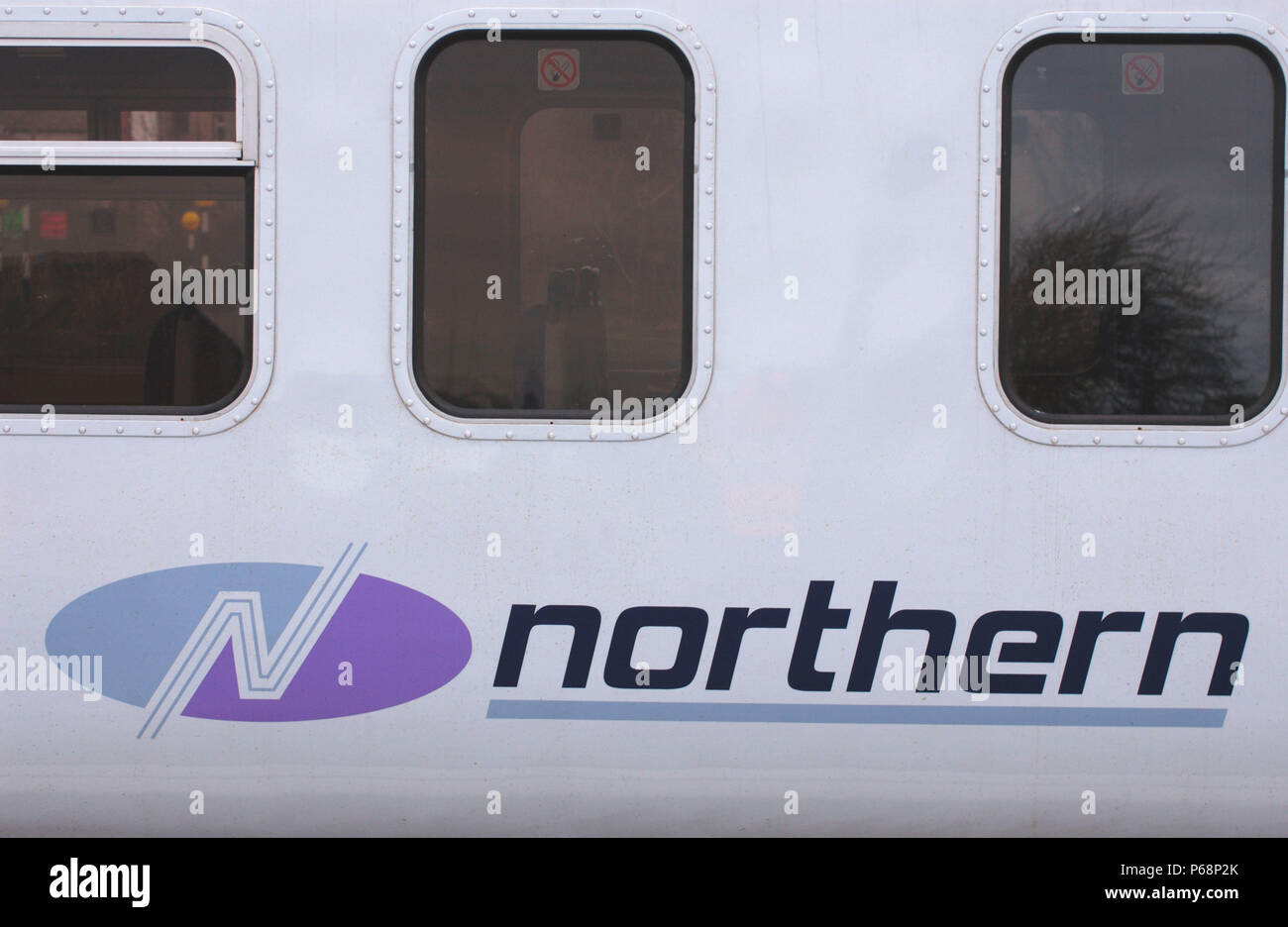 The new Northern Trains logo as displayed on a Class 156 Sprinter DMU trainset. March 2005. Stock Photo