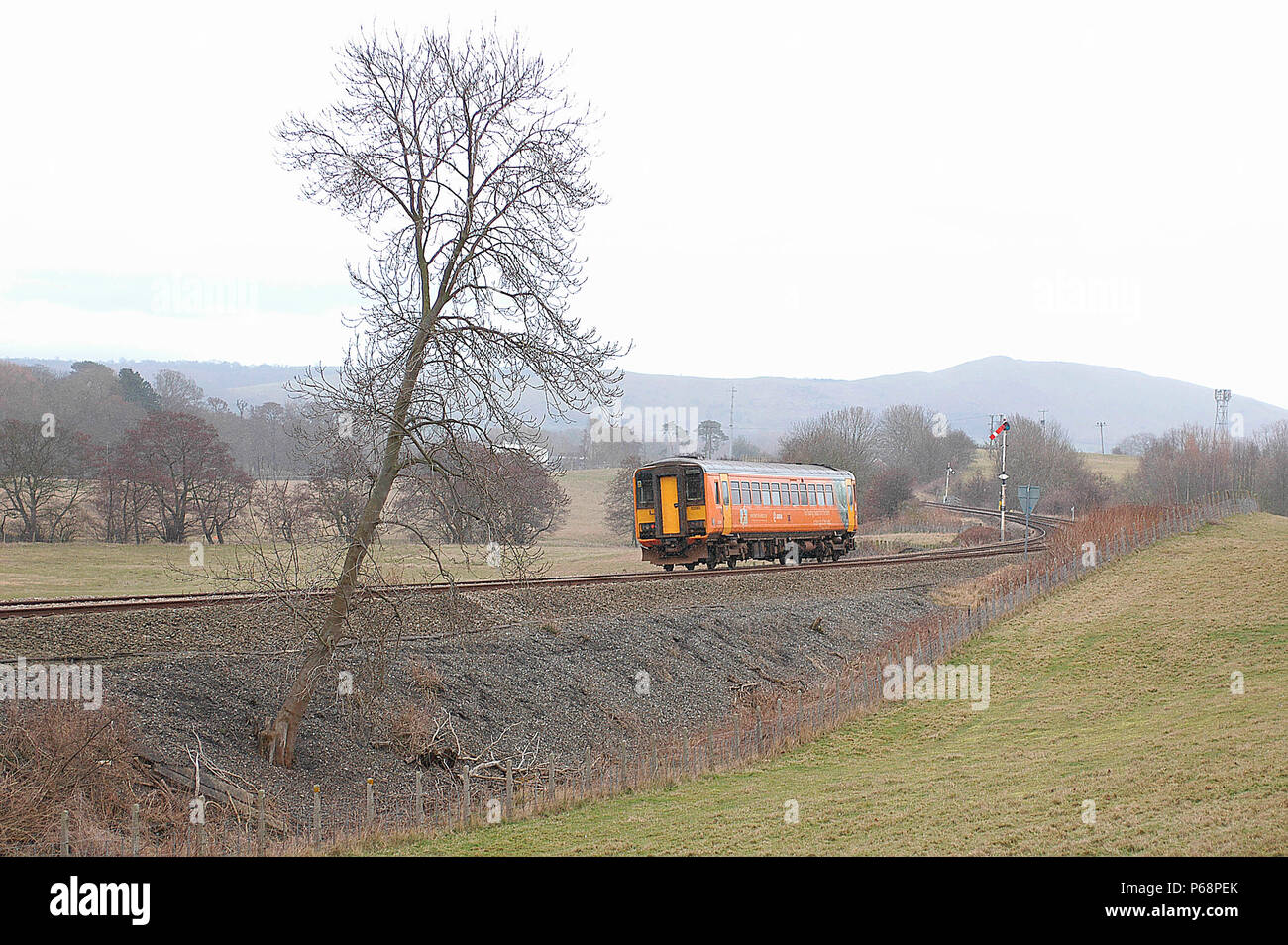 The Welsh Marches between Shrewsbury and Craven Arms serves two routes one of which is the Heart of Wales line that branches off to wander through the Stock Photo