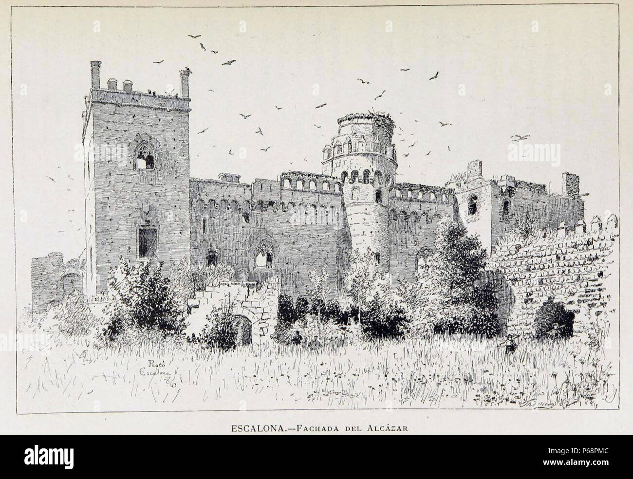 1886, España, sus monumentos y sus artes, su naturaleza e historia, Castilla La Nueva, vol 3, Fachada del alcázar, Escalona, Pascó. Stock Photo