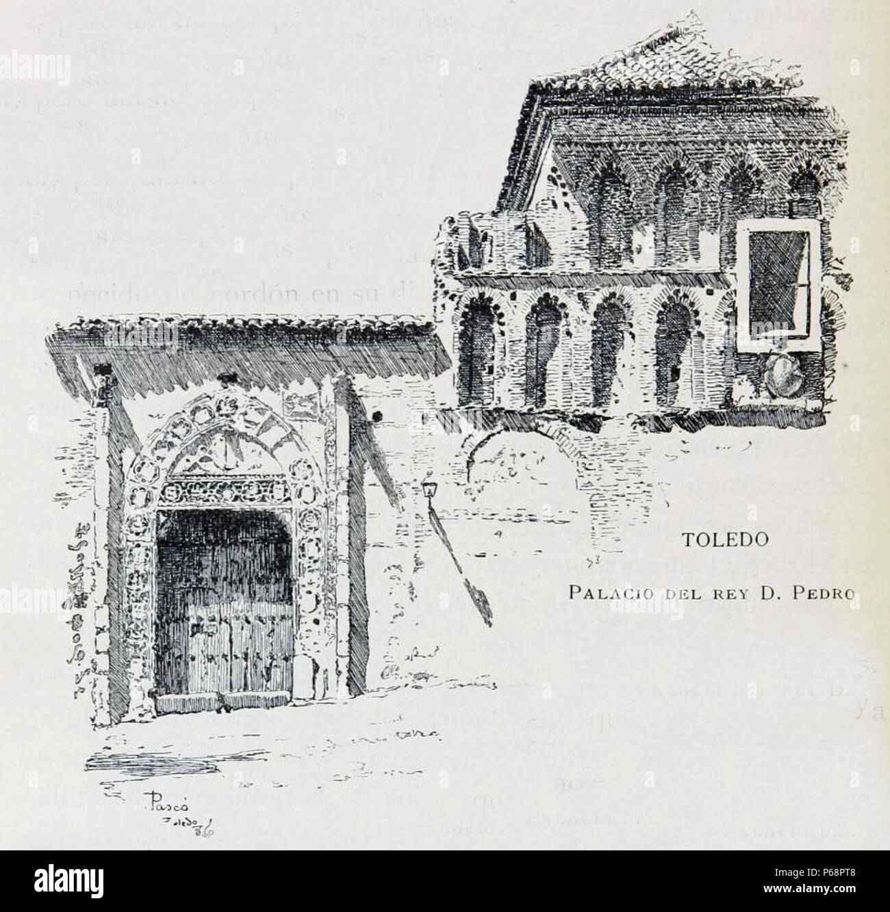 1886, España, sus monumentos y sus artes, su naturaleza e historia, Castilla La Nueva, vol 3, Palacio del Rey Don Pedro, Toledo, Pascó. Stock Photo