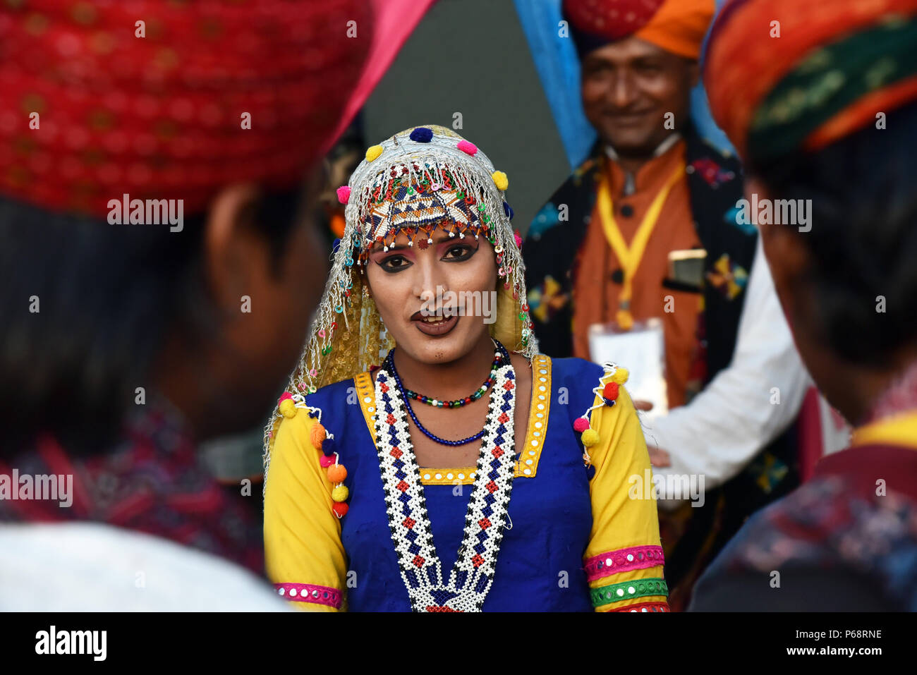 Indian girl wearing traditional Rajasthani dress. Stock Photo
