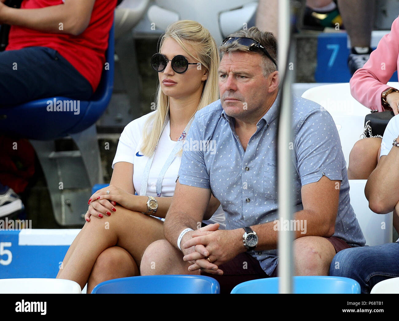 Annabel Peyton, fiance to England goalkeeper Jack Butland in the stands before the FIFA World Cup Group G match at Kaliningrad Stadium. Stock Photo