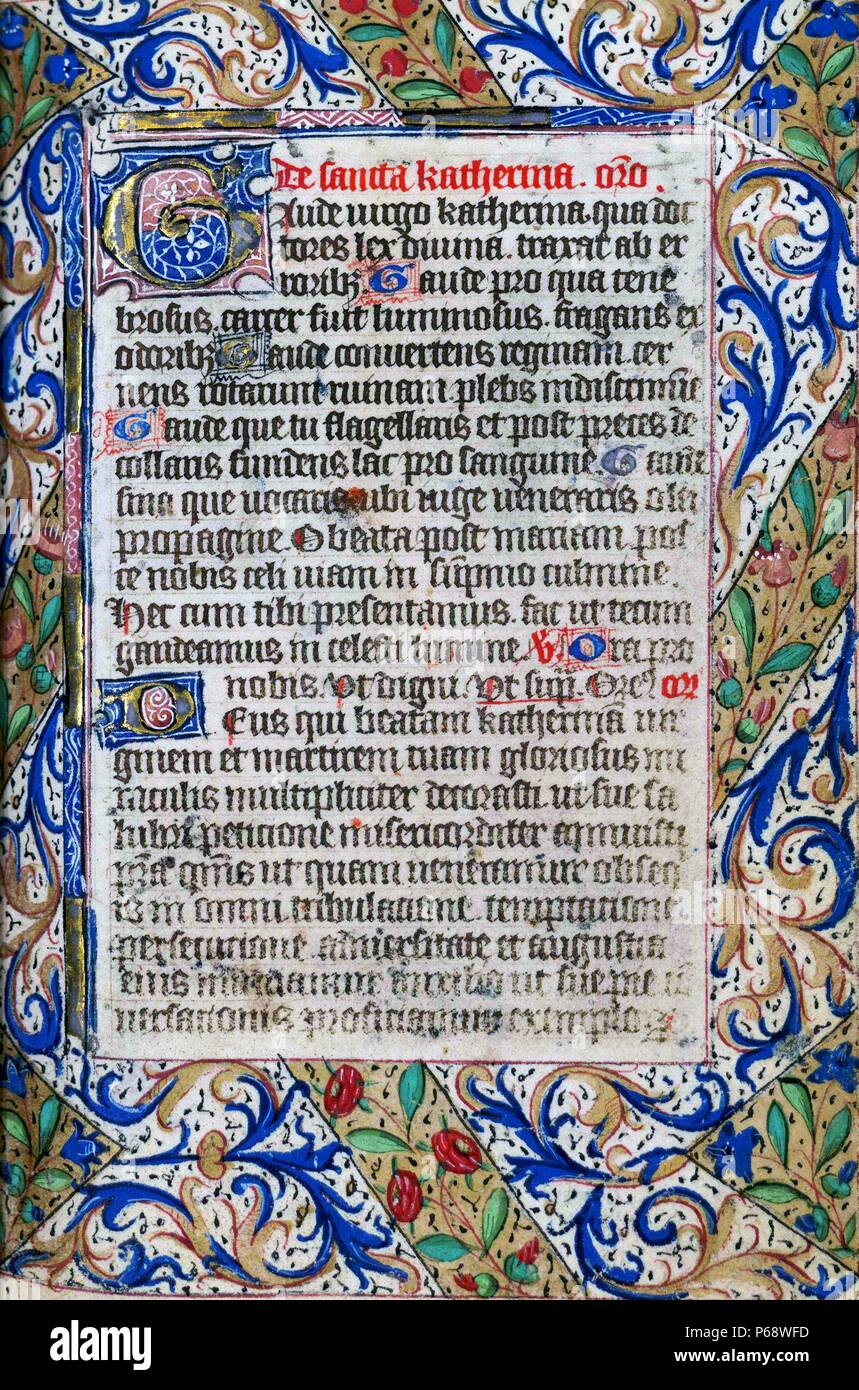 Book of Hours page. The book of hours is a Christian devotional book popular in the Middle Ages. It is the most common type of surviving medieval illuminated manuscript. Like every manuscript, each manuscript book of hours is unique in one way or another, but most contain a similar collection of texts, prayers and psalms, often with appropriate decorations, for Christian devotion. Stock Photo