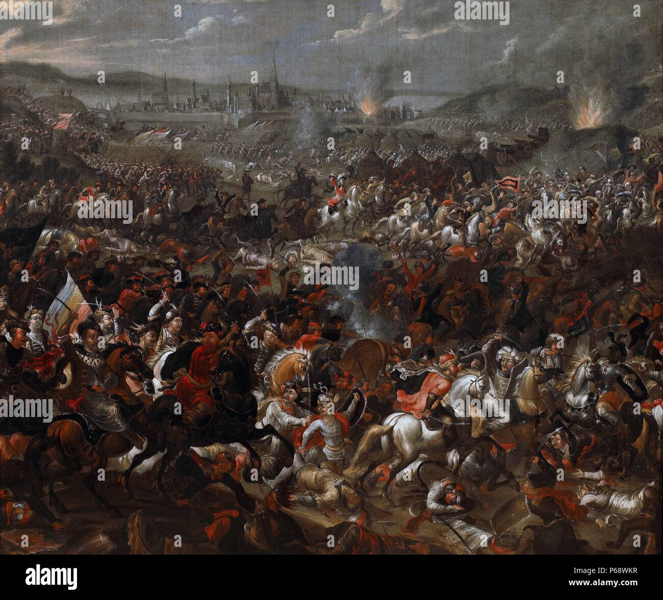 King John III Sobieski blessing Polish attack on Turks in Battle of Vienna 1683. Painted by Juliusz Kossak. John III Sobieski (Polish: Jan III Sobieski, Lithuanian: Jonas Sobieskis; 17 August 1629 – 17 June 1696), from 1674 until his death King of Poland Stock Photo