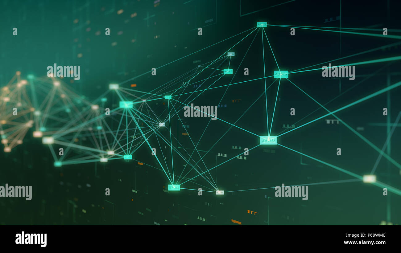 abstract network, also called 'plexus' with random digits on the vertices, tech background, concept of big data and internet (3d render) Stock Photo