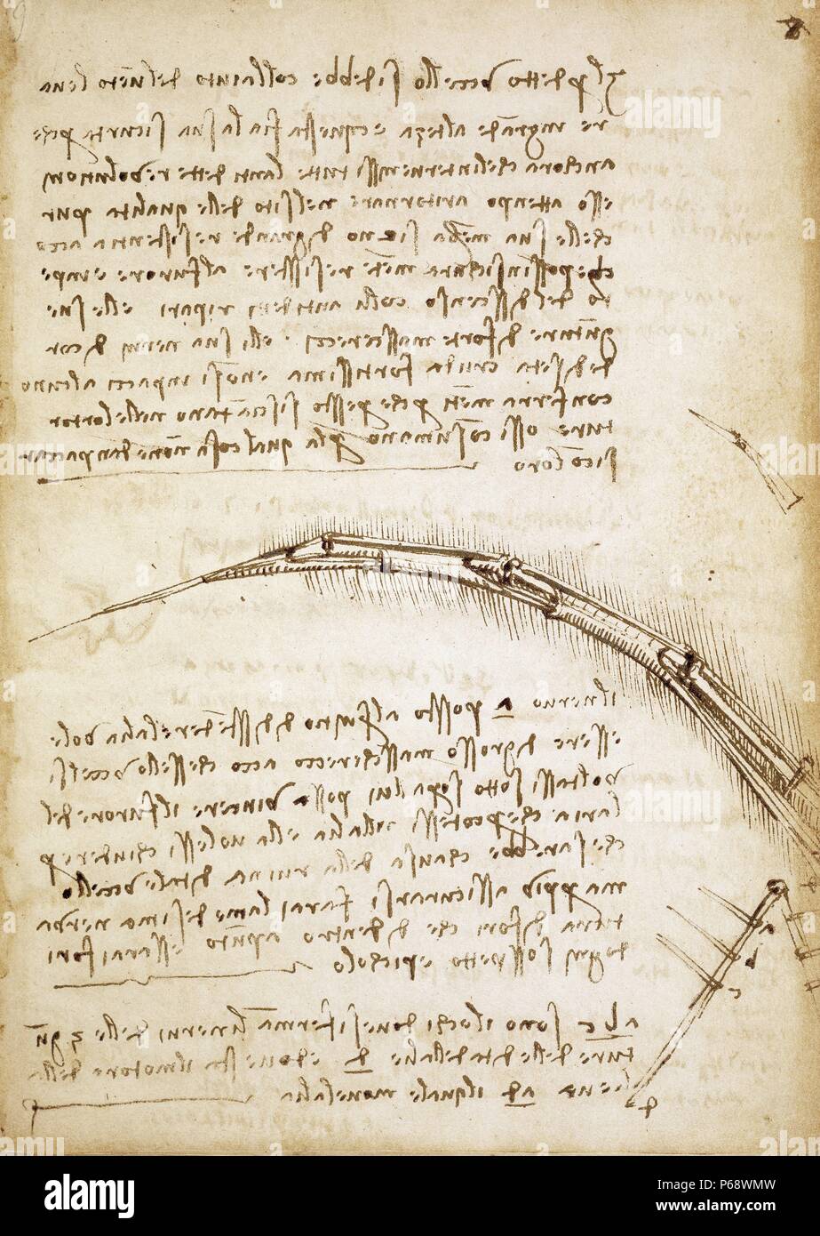 Codex on the Flight of Birds; circa 1505. By Leonardo da Vinci. Stock Photo