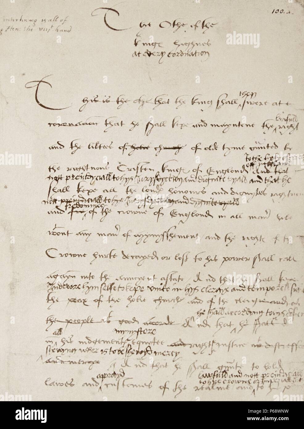 The coronation oath of England's King Henry VIII. Henry VIII (28 June 1491 – 28 January 1547) was King of England from 21 April 1509 until his death Stock Photo