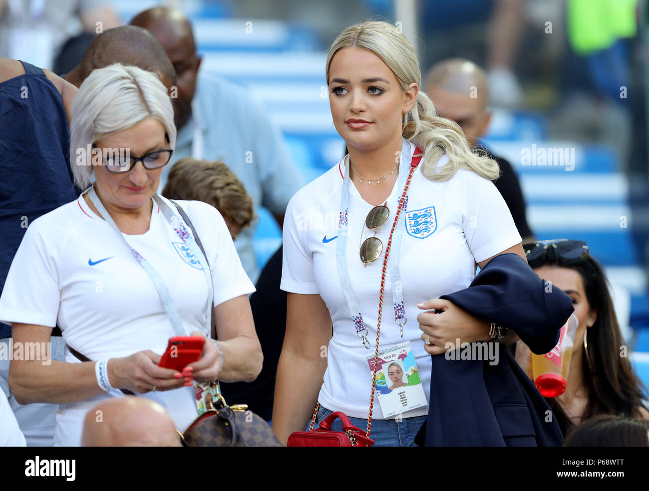Megan Davison, girlfriend of England goalkeeper Jordan Pickford in the  stands before the FIFA World Cup Group G match at Kaliningrad Stadium Stock  Photo - Alamy