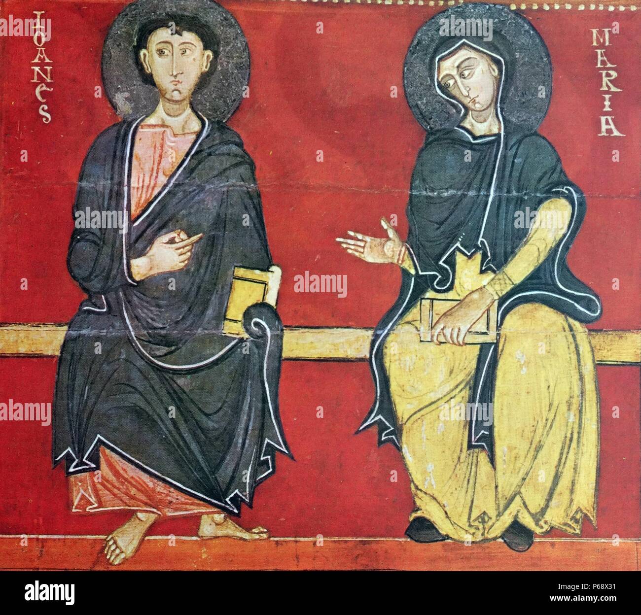 13th Century altar frontal depicting St. John and the Virgin Mary Stock Photo