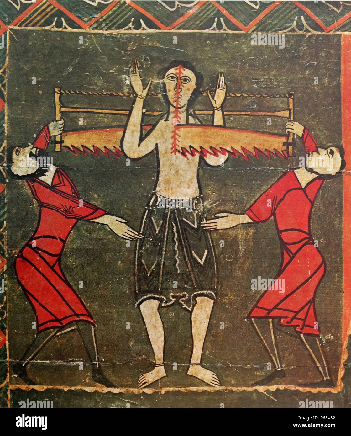 12th century altar front depicting scenes from the Martyrdom of St. Juliet and St. Quirico from the Hermitage of St. Juliet of Durro. Dated 12th Century Stock Photo