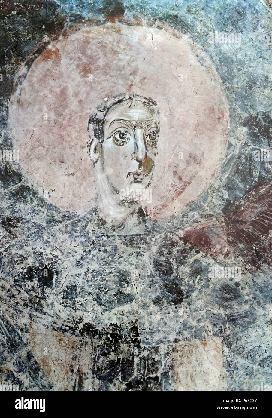 Fresco titled 'Christ in Majesty' depicting the Archangel St. Michael. Dated 11th Century Stock Photo