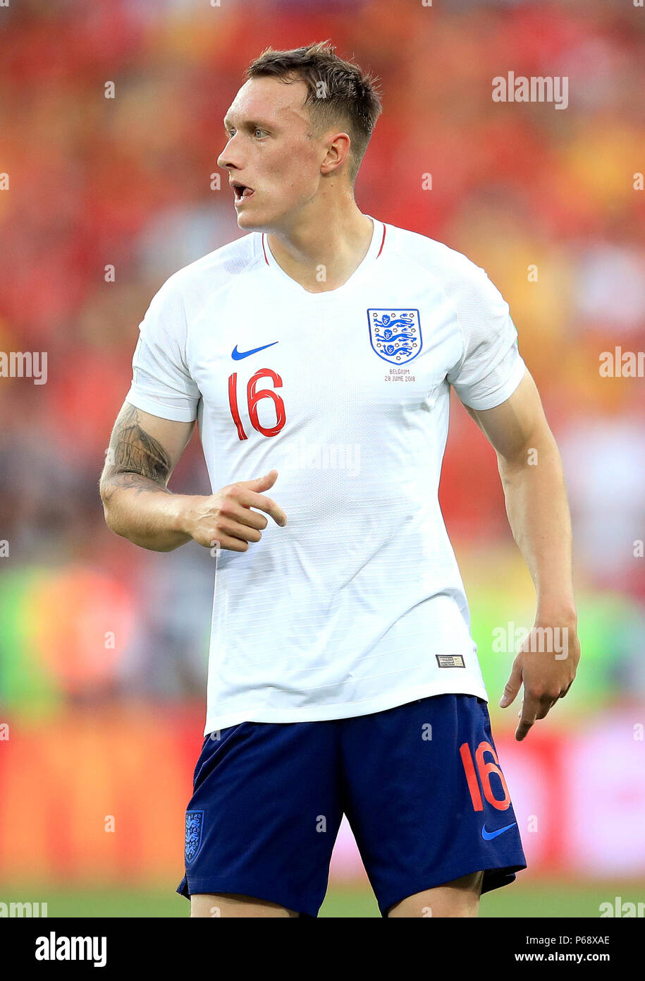 England's Phil Jones during the FIFA World Cup Group G match at Kaliningrad Stadium. Stock Photo