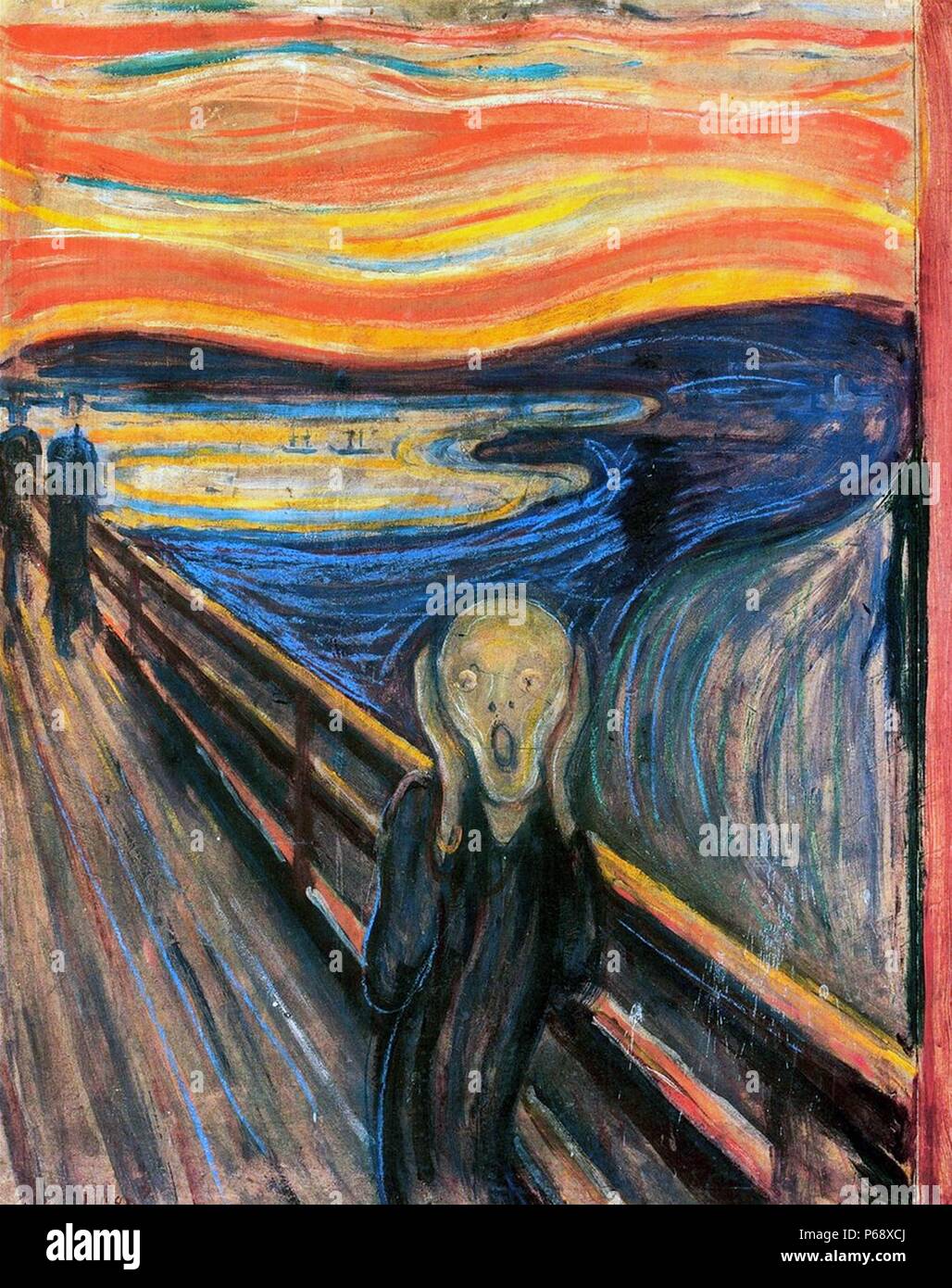 One of several versions of the painting 'The Scream' by the Norwegian artist Edvard Munch (1864-1944). This work was produced c 1893. Stock Photo