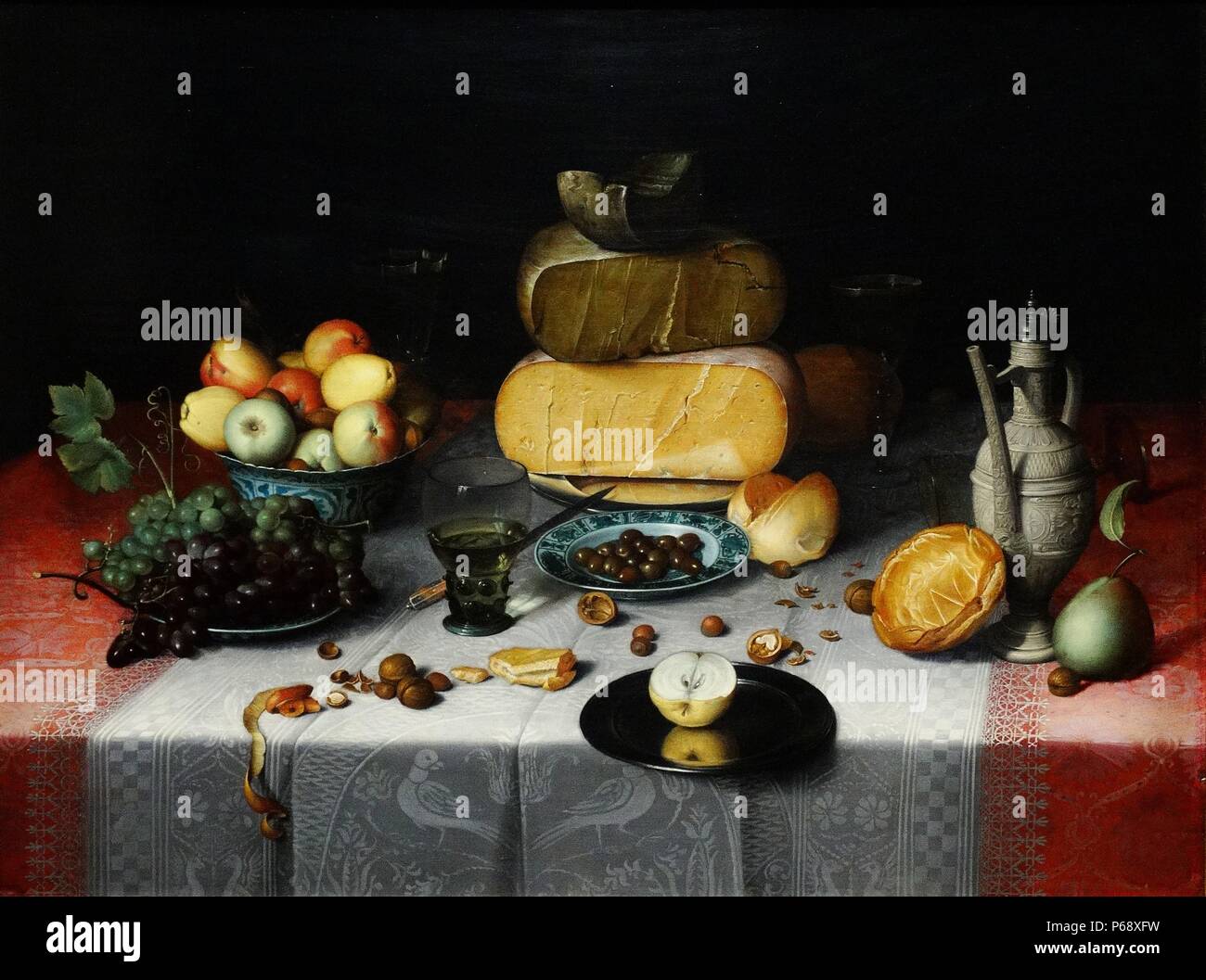 Still life with Cheese. Painted by Floris Claesz van Dijck (1575-1651). Dated 17th Century Stock Photo