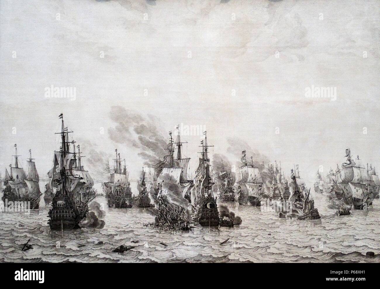Painting of the Battle of Livorno. Painted by Willem van de Velde I (1611-1693). Dated 17th Century Stock Photo
