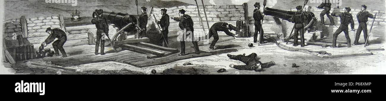 Engagement between the 'Bourbonnais' Neapolitan steam-gun battery; Faro. August 23; 1860. Stock Photo