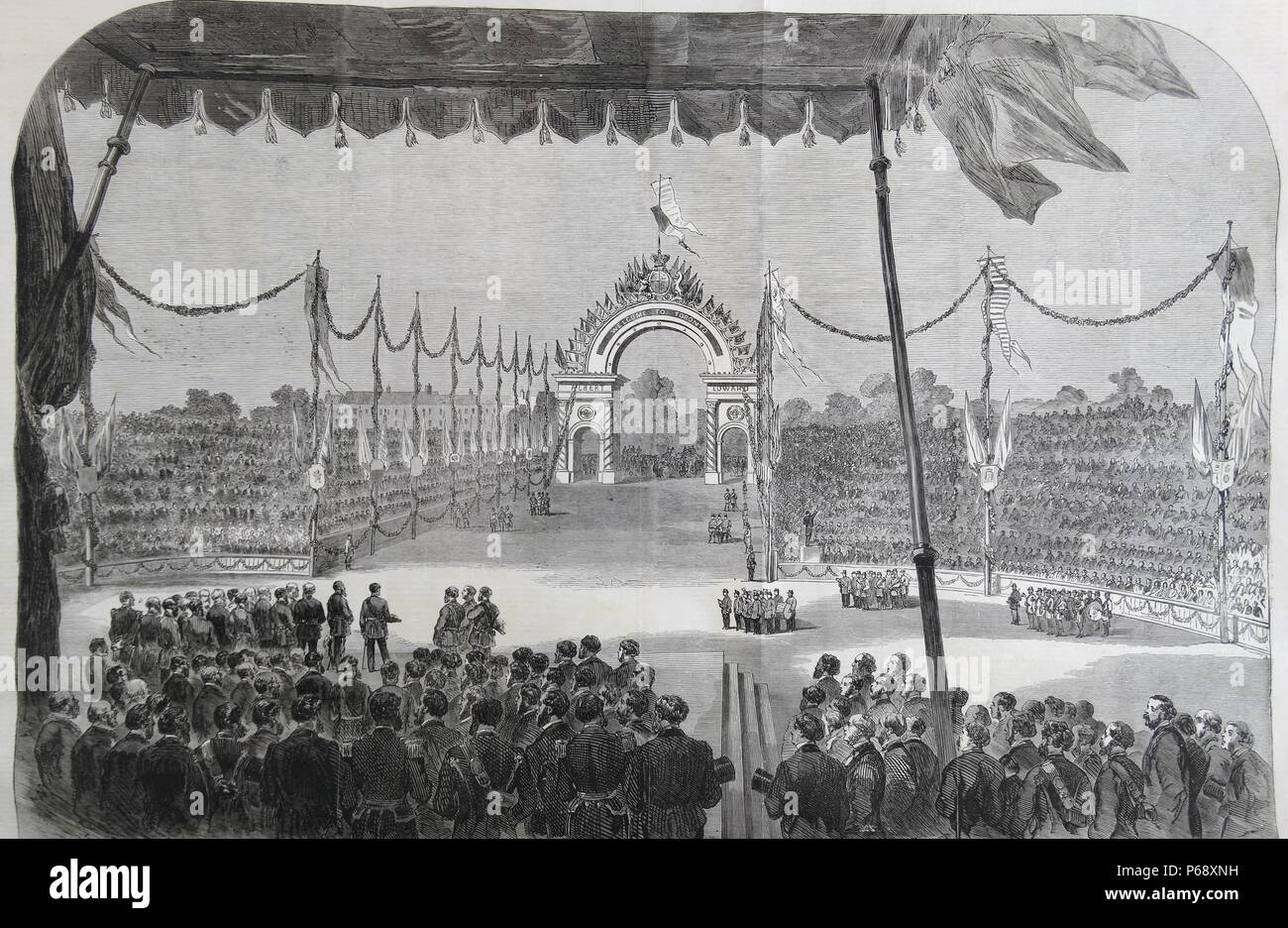 Reception of his Royal Highness the Prince of Wales by the inhabitants of Toronto; Canada West; Sketch by G.H. Andrews. Stock Photo