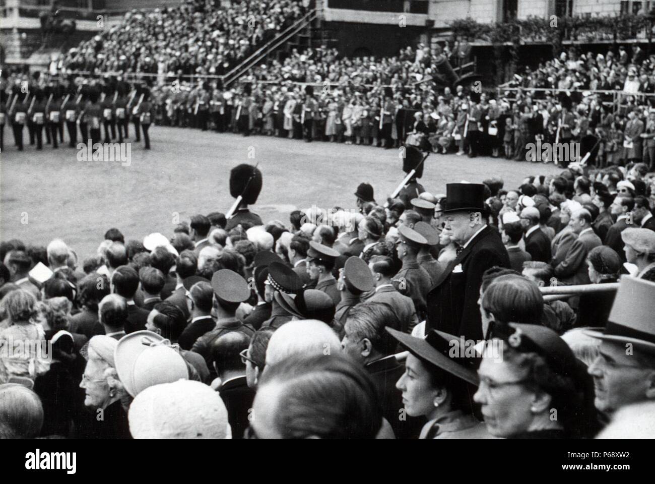 Photograph of Sir Winston Churchill (1874-1965) at the Ceremony of Trooping the Colour. Dated 1953 Stock Photo