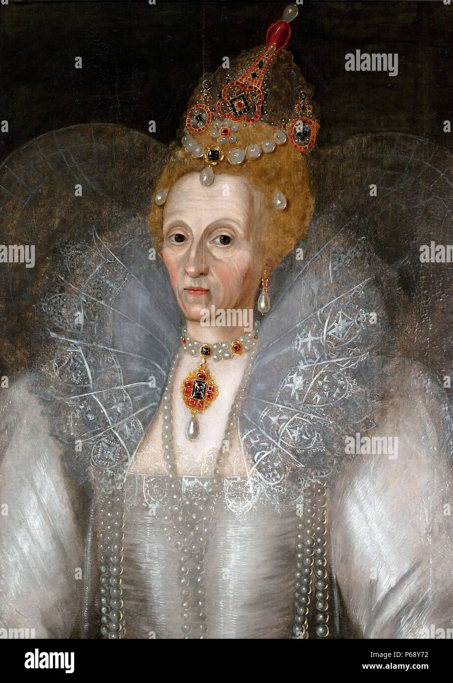Portrait of Queen Elizabeth I. Painted by Marcus Gheeraerts the Younger. Dated 16th Century Stock Photo