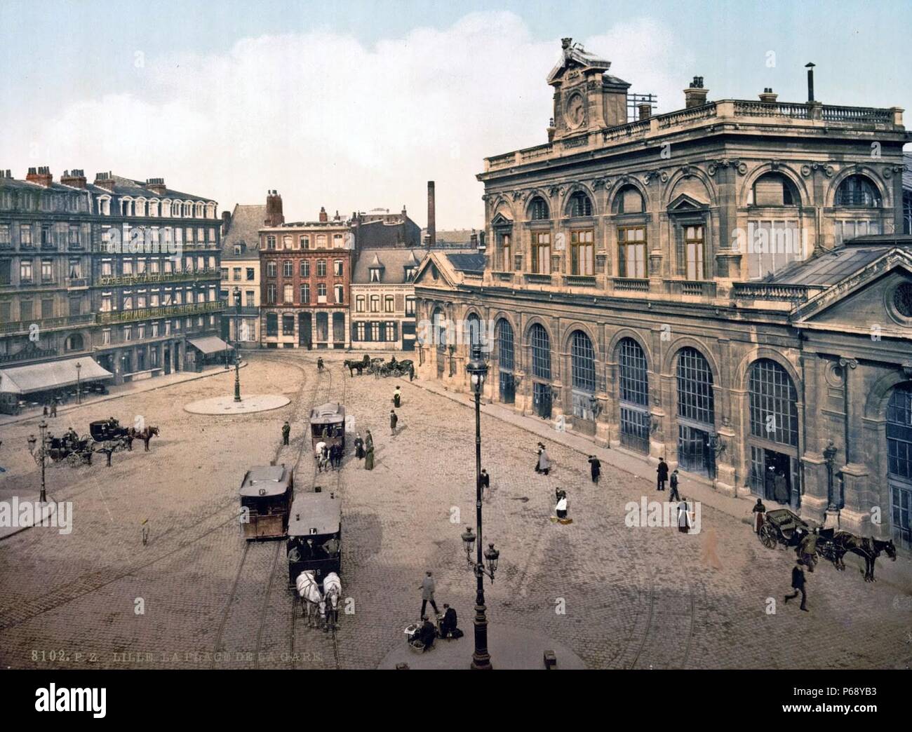 Colour Photograph of The Railway Station in Lillie, France. Dated 1895 Stock Photo